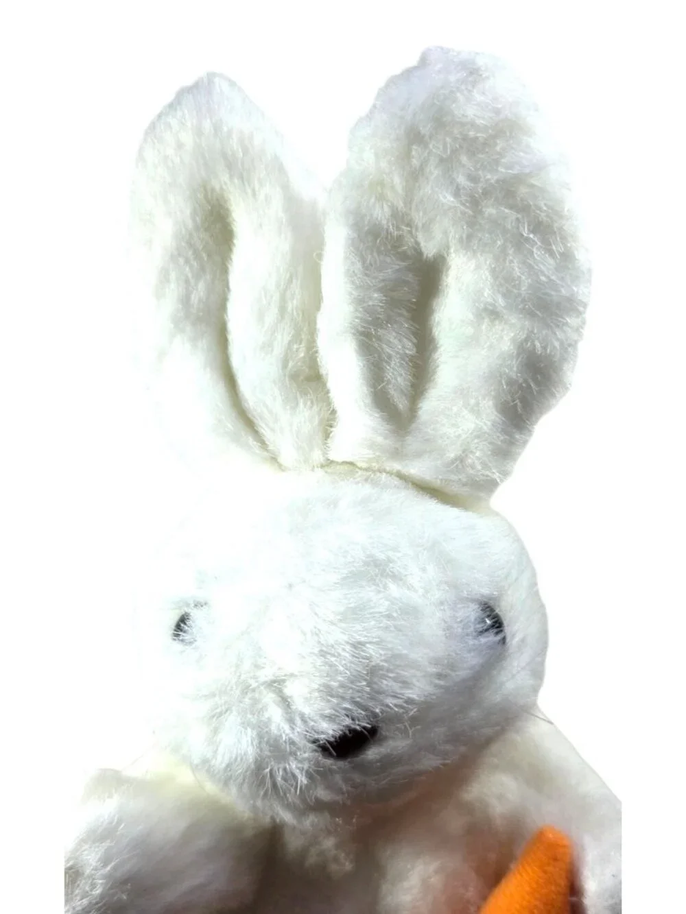 White Plush Bunny Vtg 90s A&B Novelty Pink Bow Felt Carrot Rabbit Easter